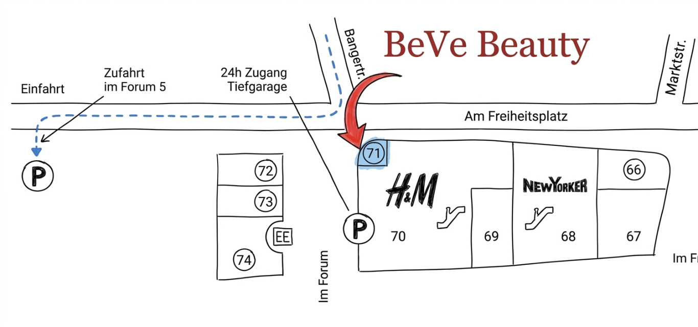 Wegbeschreibung BeVe Beauty Eingang zum Kosmetikstudio BeVe Beauty in Hanau am Freiheitsplatz